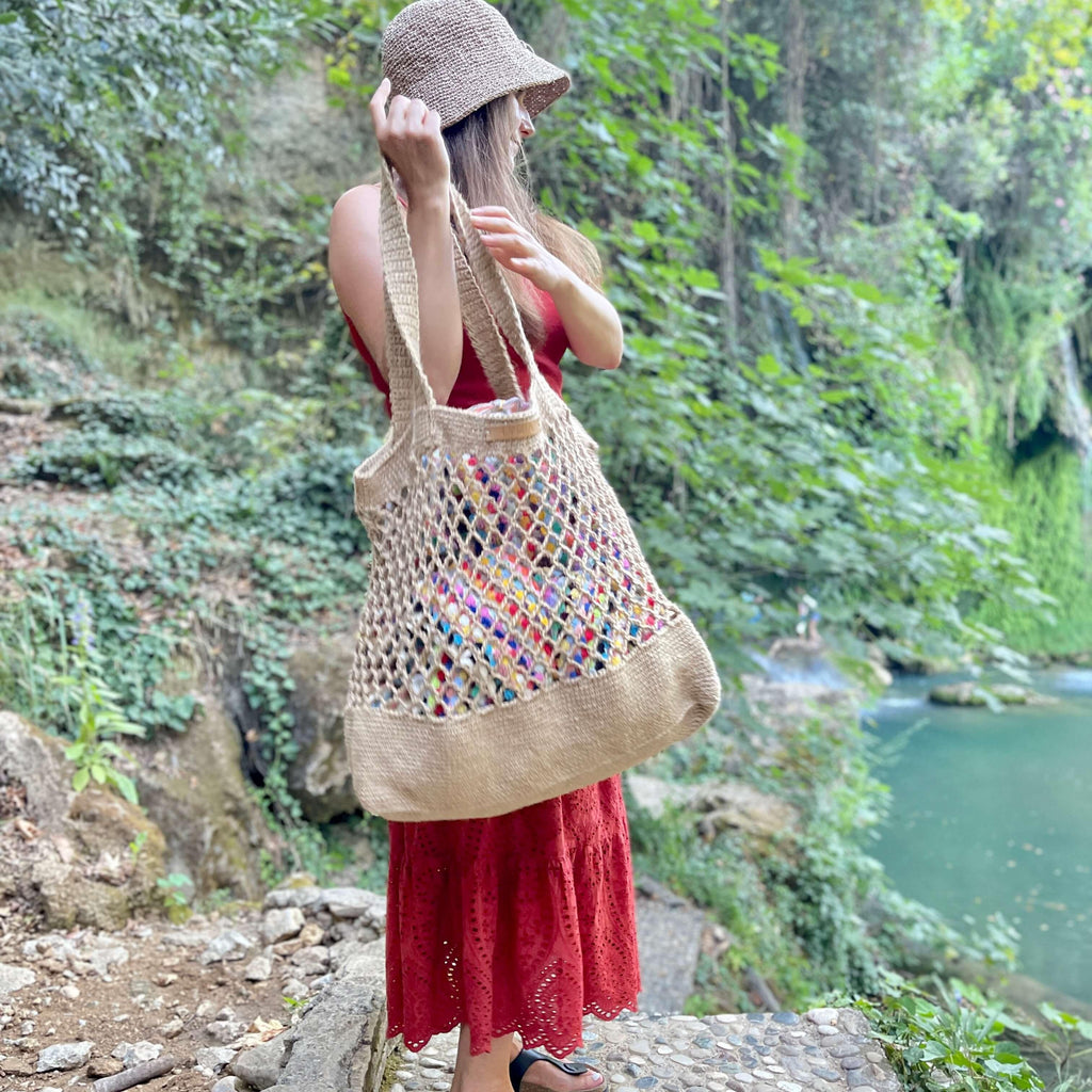 jute håndhæklet shopper taske