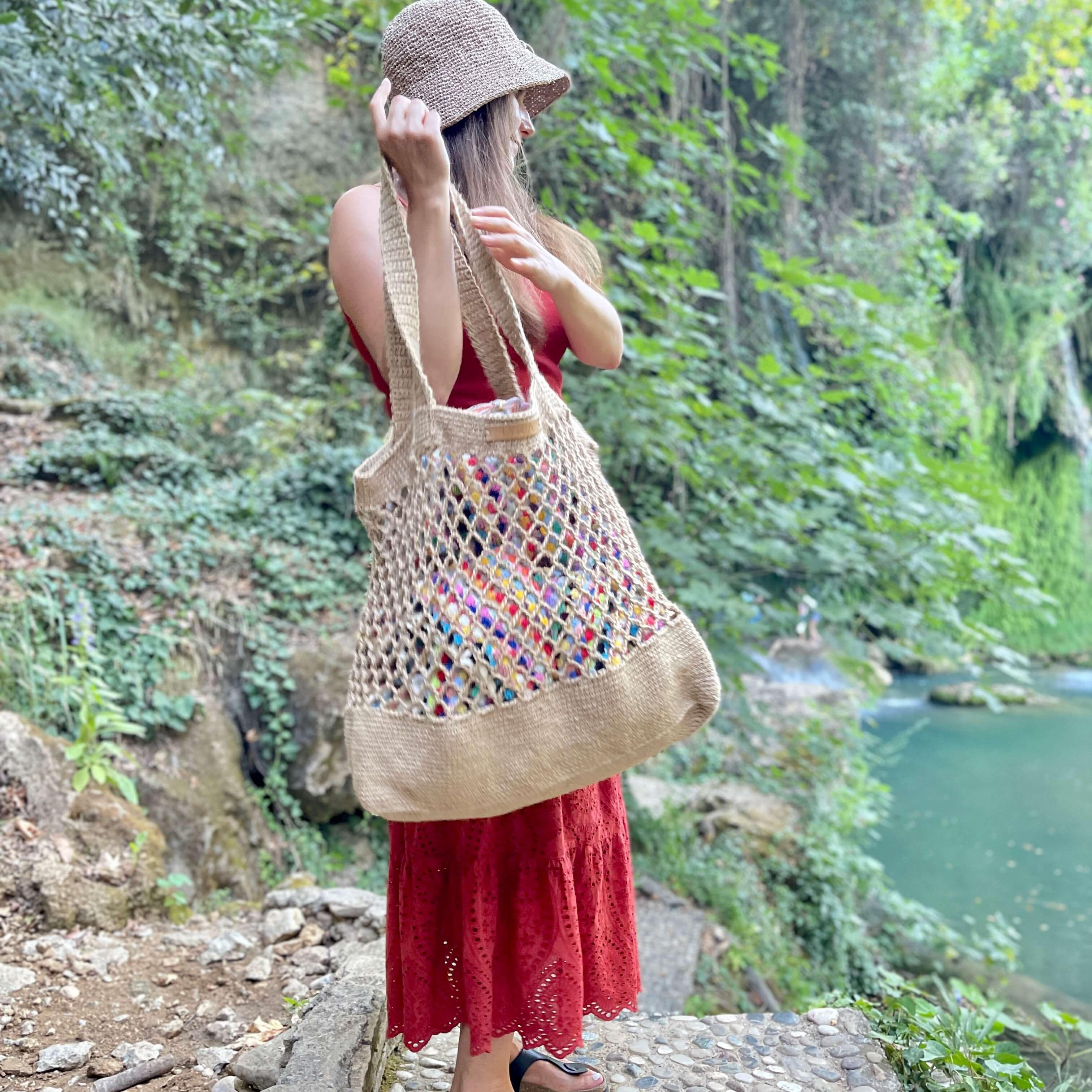 jute håndhæklet shopper taske