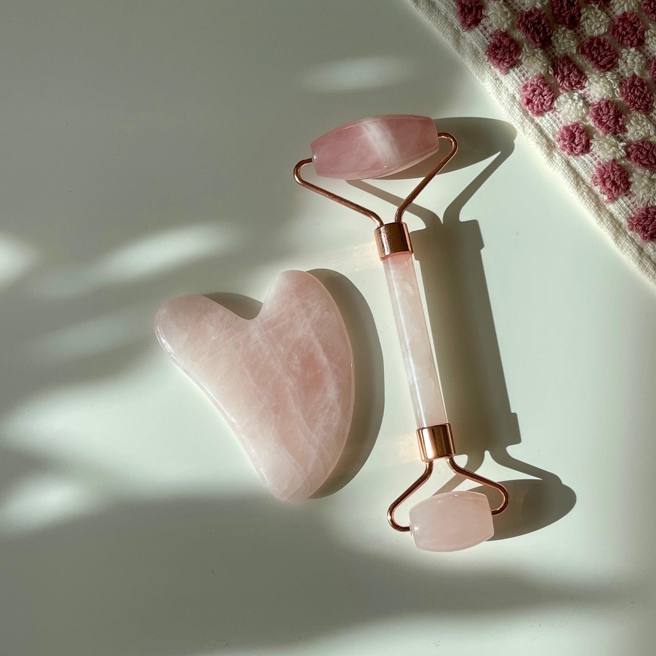 Gua sha och rullset - rosékvarts